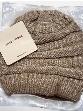 Neutral Tan Knit Beanie Hat